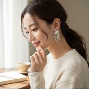 Handcrafted Beaded Faux Pearl Pierced Earrings